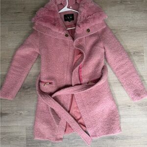 Pink Faux Fur Trimmed Coat